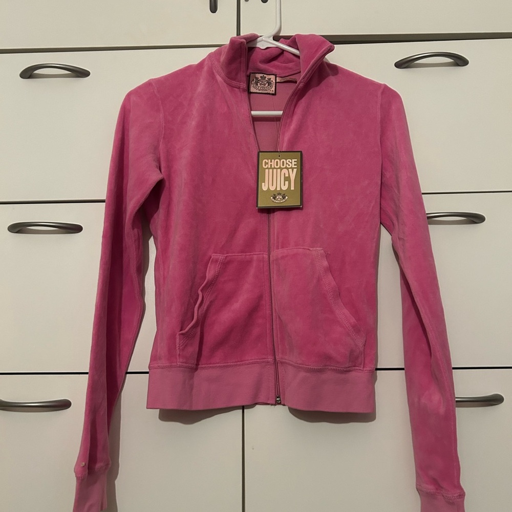 NWT Vintage Y2K Juicy Couture Pink Zip-Up Hoodie Velour